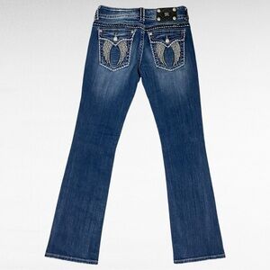 Miss Me | Blue Wash Denim Signature Wing Pocket Iconic Bootcut Western Jeans
